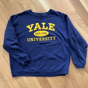 Yale University Youth Size Large Sweatshirt Navy Blue and Yellow Vinyl Icons